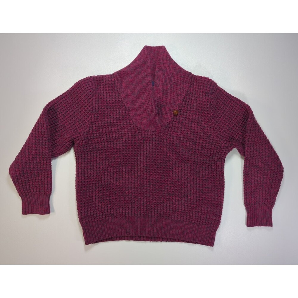 VTG Woolrich Wool Blend Sweater Womens XL Red Shawl Collar Henley Chunky Knit